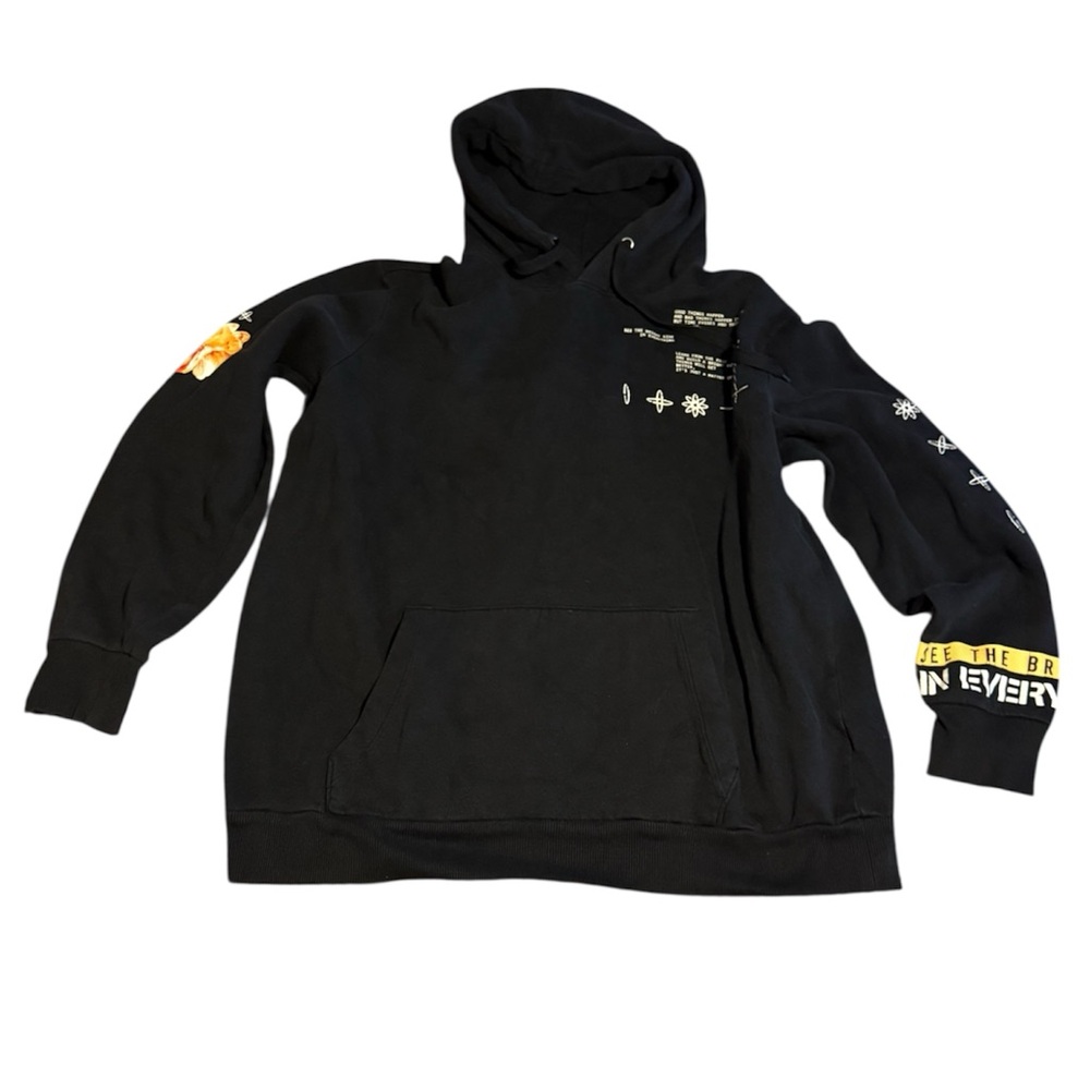 Black Graphic Drawstring Hoodie with Front Pocket, Size XL